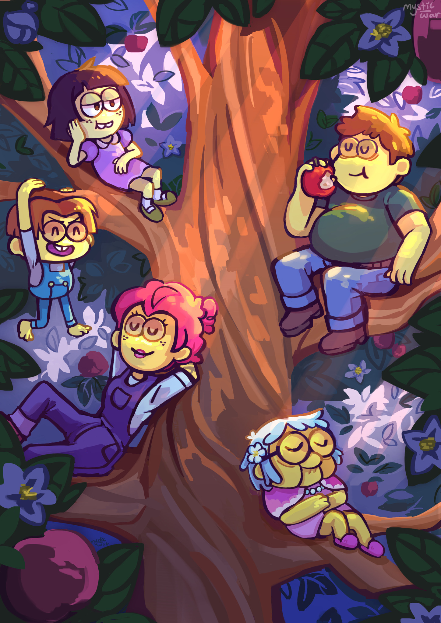 Digital Fanart for Disney Tv animation series 'Big City Greens' featuring every main character hanging out on a large tree.