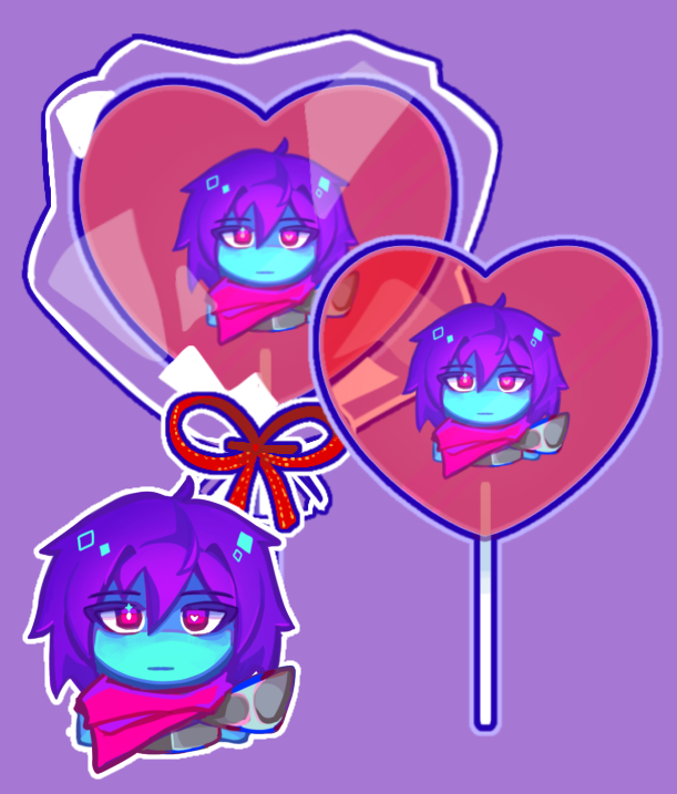 Digital mock-up of lollipop shaped keychain with a characters face in the center