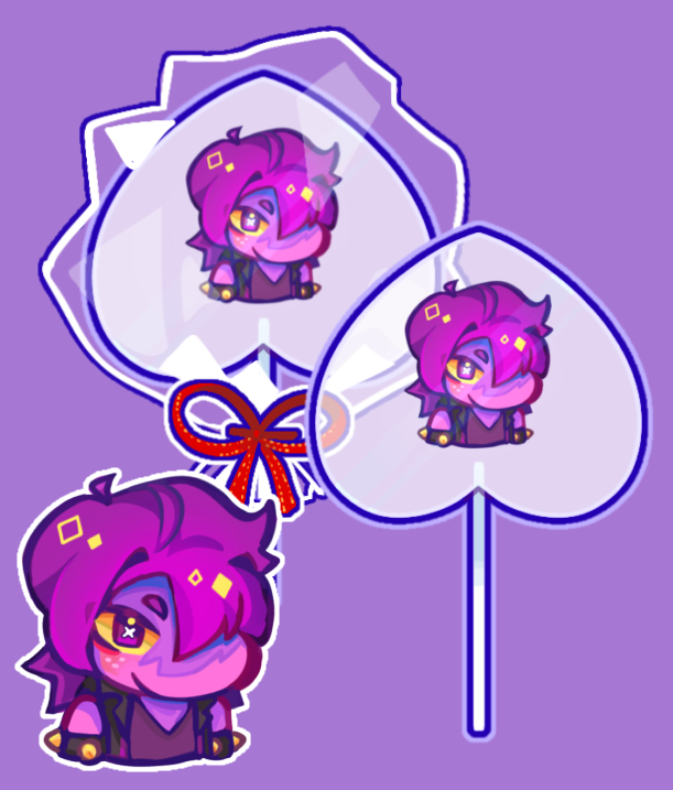 Digital mock-up of lollipop shaped keychain with a characters face in the center